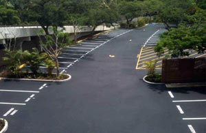 Freshly sealcoated asphalt pavement