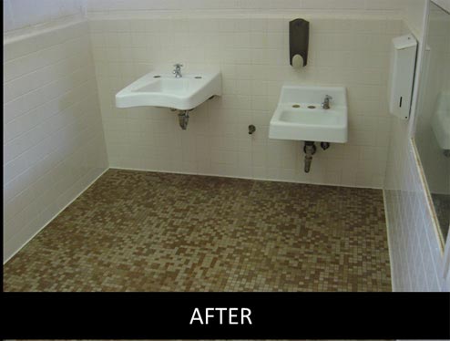 Tile surface after protective coating treatment